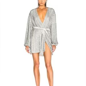 Retrofete Gabrielle Sequin Robe Dress in Silver- S